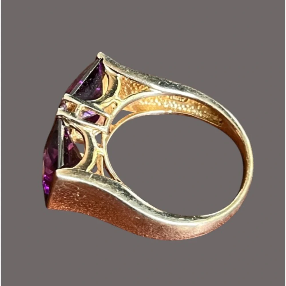 MEDA 14K GOLD PLATED Sterling Silver Bar Ring SQUARE LAB CREATED AMETHYST sz 8